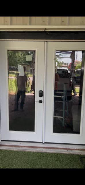 French door glass installation on a North Texas home